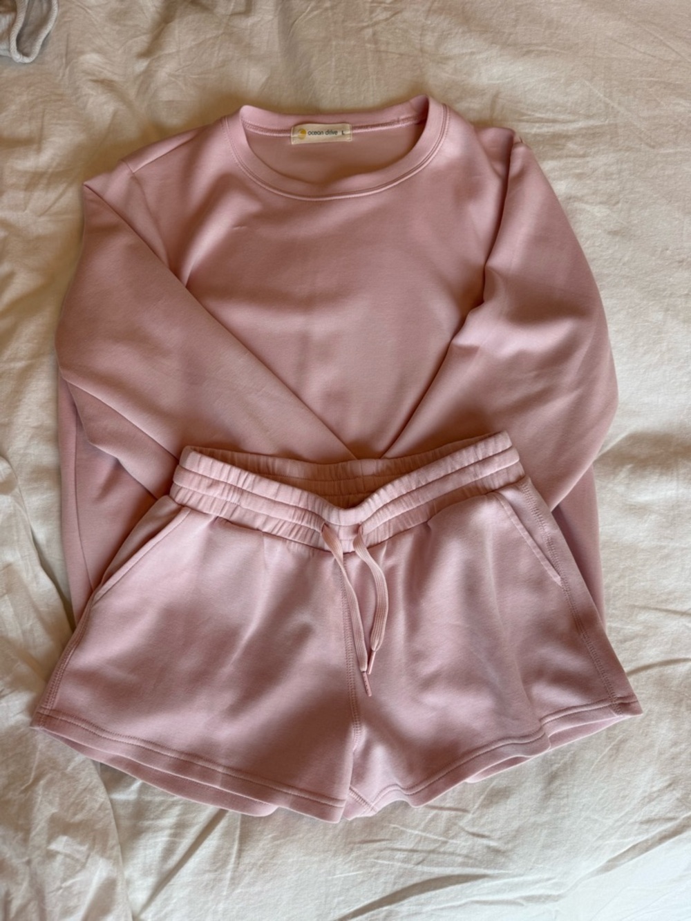 Ocean Drive Pink Pullover Sweatshirt and Drawstring Shorts Set